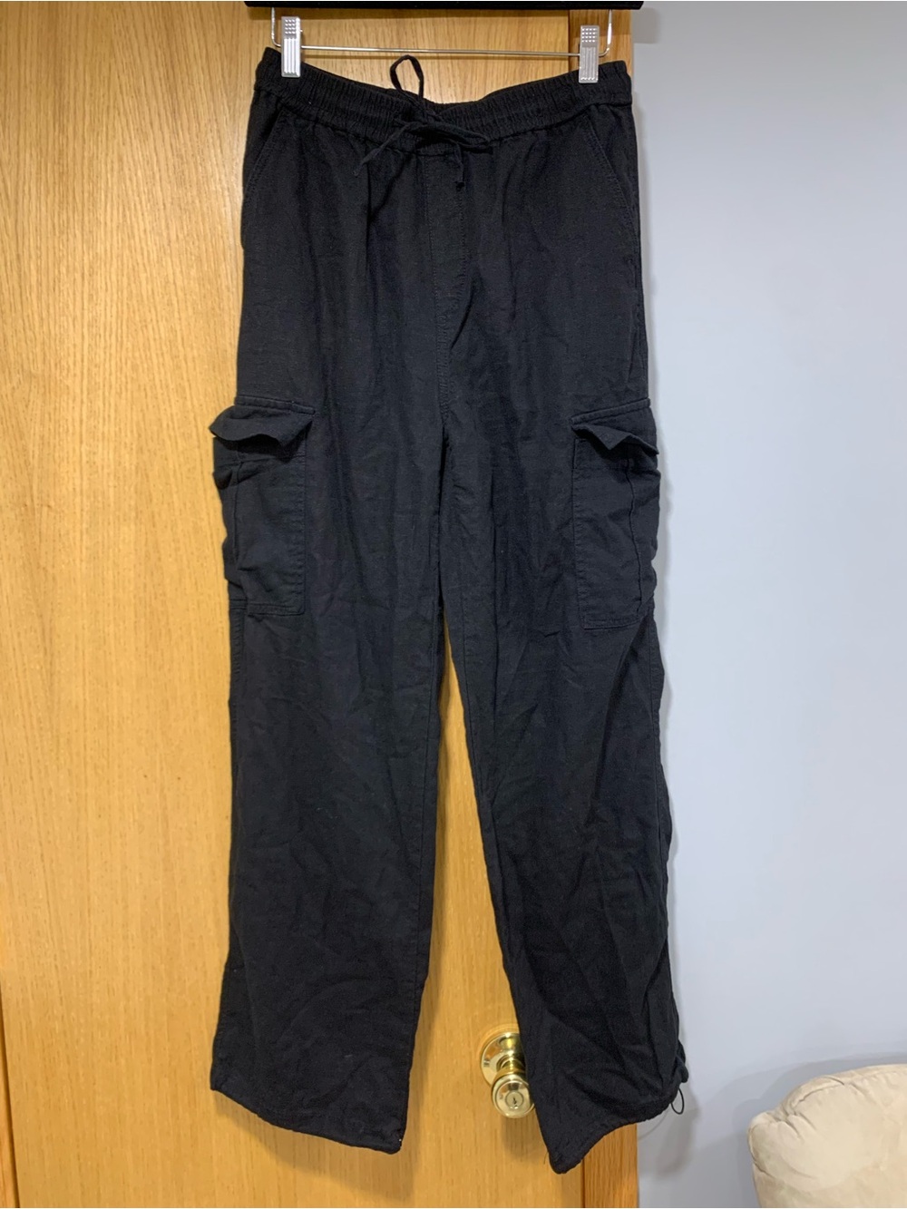 Love Tree Black Linen Blend Cargo Pants - Size Medium